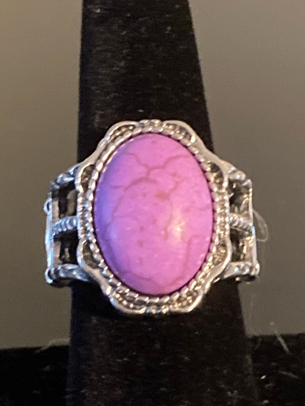 paparazzi Silver-Tone Ring with Pink Oval Stone